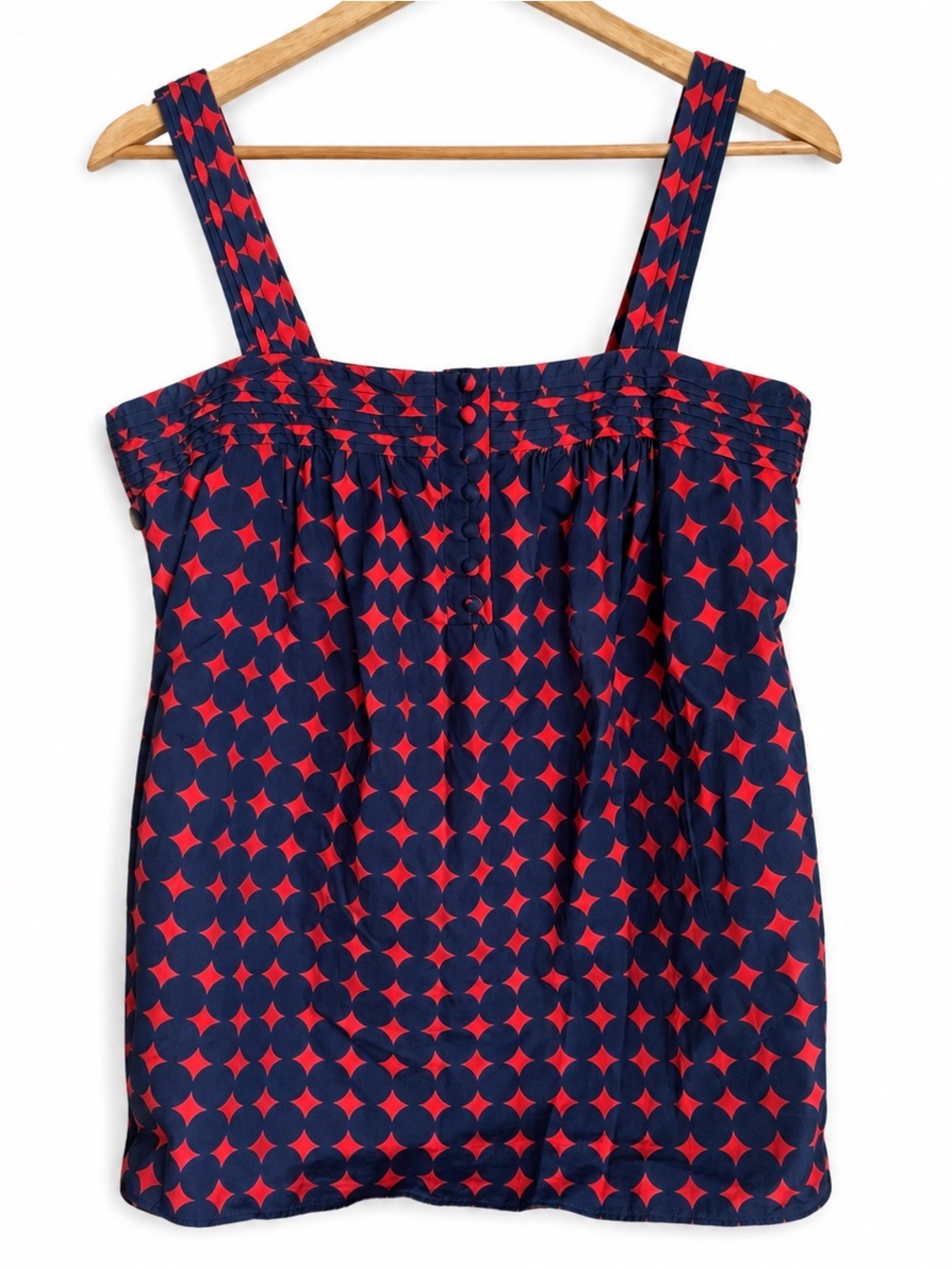 J. Crew Women’s Navy & Red Geometric Button-Front Top, Size 2